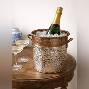 Vintage Two-Tone Metal Champagne Ice Bucket - Grapevine Motif